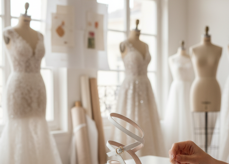 Atelier de Ernesto Terrón en Valladolid, especializado en vestidos de novia y fiesta a medida.